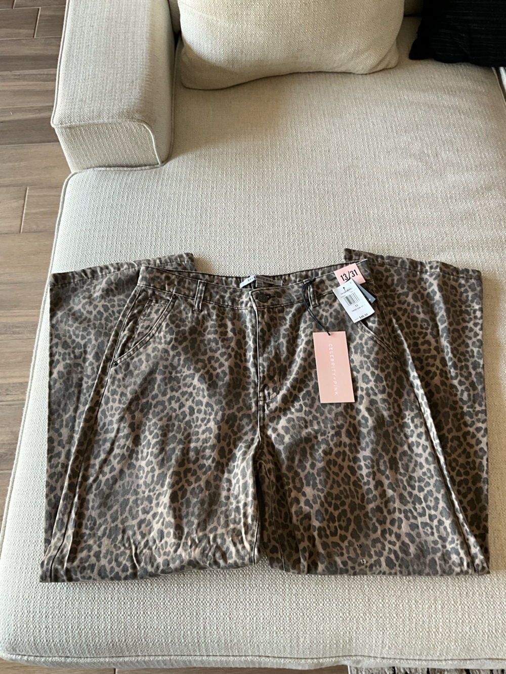 Macy's Leopard Print Wide Leg Jeans in Brown/Tan